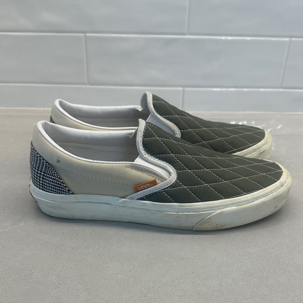 Vans Women’s Quilted Slip-On Sneakers - Green and White